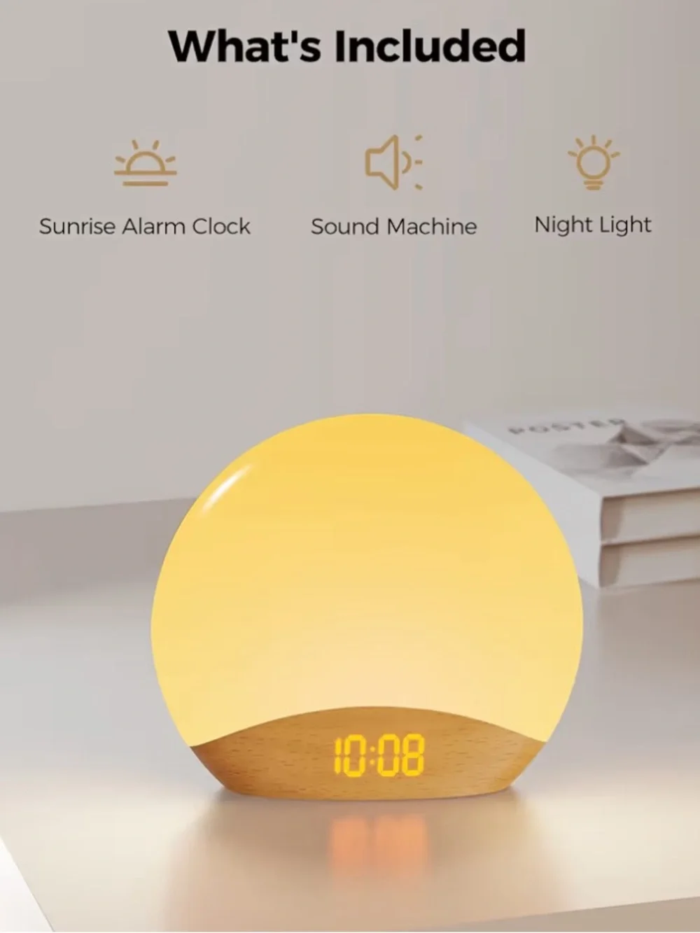 Sunrise Alarm Clock with Wood Base - white interchangeable LED Display